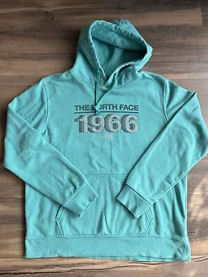 The North Face Men's Pullover Hoodie Aqua Green 1966 Print Cotton Blend Large • $16