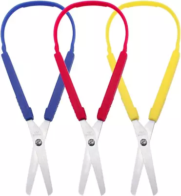 Neikafan 3 Pcs Loop Scissors For Kids Easy Grip Scissors Self Opening For Craft • £9.65