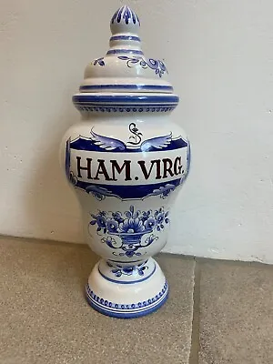 Mid 20th Century Blue White Ceramic Apothecary Jar Storage • £24.99