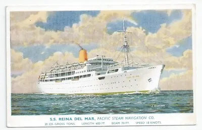 PSNC Pacific Line Pacific Steam Navigation Co REINA DEL MAR Steam Ship Unused PC • £10