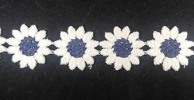 1  Venice Lace Daisy Trim Col. White / Navy - Put Up: 10 Continuous Yards • $12.50