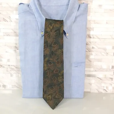 Big Neck Tie Mens Green Brown Geometric Camouflage Classic Abstract Art Botany • $14.88