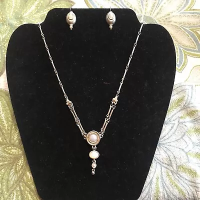 Vtg 14” Classiques Entier Linked Choker Necklace Earrings Set With Moonstones • $14.55