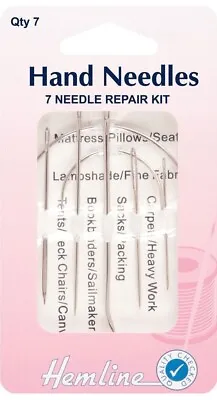 Hemline 7 Needle Repair Kit Sewing Needles H215.7 Leather Canvas Carpets Chairs • £2.99