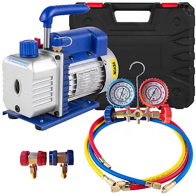 $95.99 • Buy VEVOR 1/4HP 4CFM HVAC Auto AC Vacuum Pump With Manifold Gauge Set & Accessories