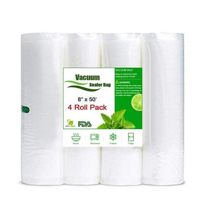 $34.90 • Buy 4 Rolls 8 X50' Vacuum Sealer Bags Meat Vegetable Fruit Food Storage Saver 4 Mil
