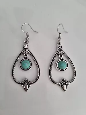 £4.49 • Buy Boho Vintage Silver Ethnic Teardrop Turquoise Earrings UK Seller