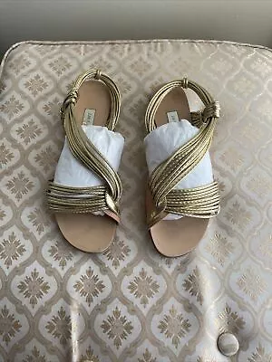 Zara Basic Gold Strappy Flat Sandals 37 • £19.27