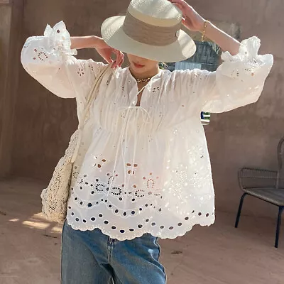 Vacation 100% Cotton White Shirt Design Women's Sunscreen Shirt Embroidered Tops • $70.11