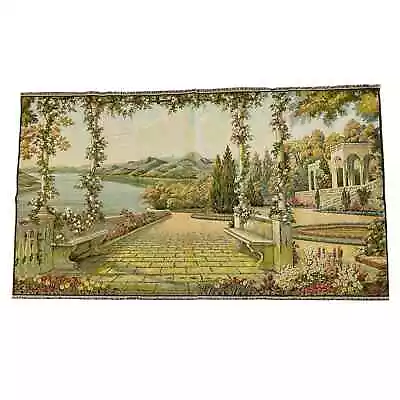 Italian European Wall Tapestry  Lago Di Como  Terrace Alps Jacquard Weave 52x28 • $139.99