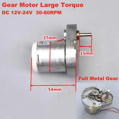 DC 12V-24V 60RPM Slow Speed Micro 37mm Large Torque Metal Gear Reduction Motor • $9.99