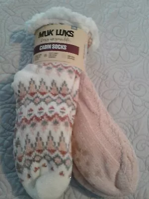 Unisex Muk Luks Cabin Non Skid Socks 2 Pack Size L/XL 8-10 Soft Fully Lined.New • $10