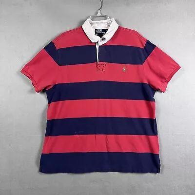 Ralph Lauren Shirt Mens XXL Red Blue Pony Colourblock Polo Striped Rugby Casual • £16.95