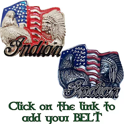 Indian Chief Motorcycle Belt Buckle American Flag Eagle Biker Chrome Or Pewter • £9.99
