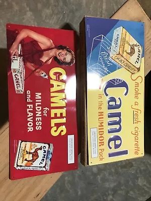 2 Vintage Camel Cigarettes Tin Signs In Original Boxes 20”x9” • $60