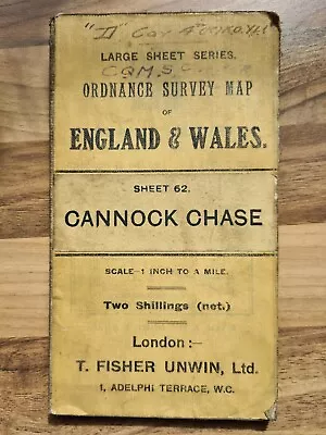 Vintage Ordnance Survey Map Cloth 1020's Cannock Chase Sheet 62 England Fisher  • £17.90