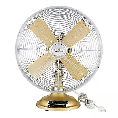  New 12 Inch Retro 3-Speed Metal Tilted-Head Oscillation Table Fan Gold • $30.13