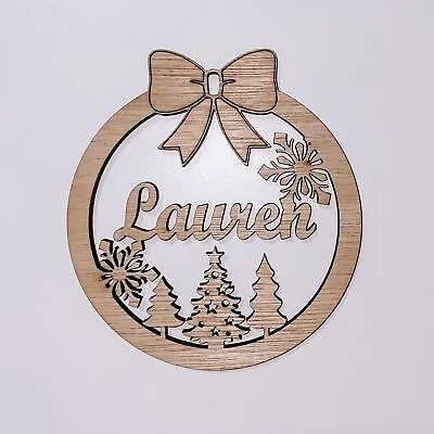 Personalised Christmas Tree Decoration Baubles Wooden Shapes Gift Tags Xmas     • £3.99