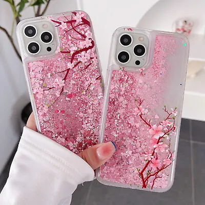For IPhone Samsung Peach Blossom Quicksand Glitter Hot Gel Phone Case Cover Back • $4.26