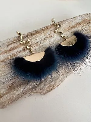 Elegant Blue Feather Dangle Earrings - Retro Glam Evening Earrings • $24