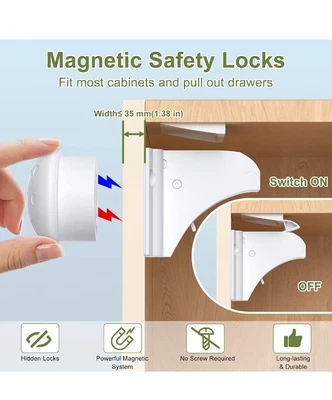 £18.99 • Buy Hidden Concealed Magnetic Child Safety Cupboard Locks For Children 6Pack+2Keys