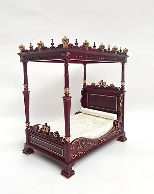 Renaissance Four-Poster Canopy Bed 1:12 Dollhouse Miniature Handcrafted Mahogany • $185