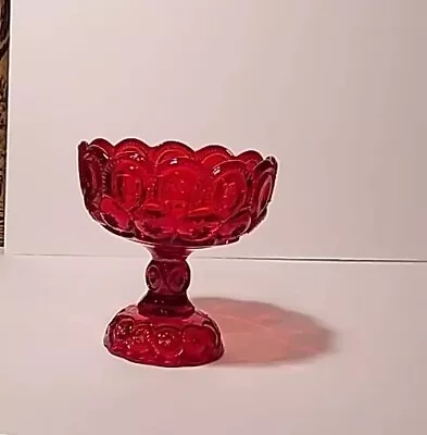 Vtg LE Smith Ruby Red Moon Stars Glass Pedestal Scalloped Edge Open Compote Dish • $38.99