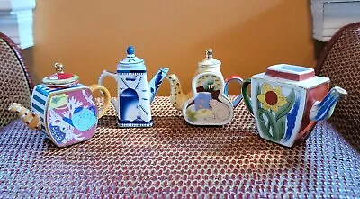 (4) Vivian Chan Miniature Porcelain TEAPOTS Cat Windmill Teapots Sunflower VTG • $36