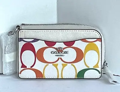 Coach Wallet Multifunction Card Case White Rainbow Pride Leather Keyring CJ658 • $89.98