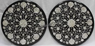 21 Inches Round Marble Coffee Table Top MOP Inlay Work Sofa Table Set Of 2 Piece • $1058.25