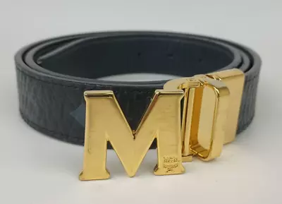 MCM Black Reversible Men's Leather Belt With Gold Flat M Buckle • $140