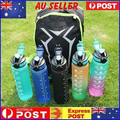 1L Water Bottle Sports Straw Cup With Time Marker Leakproof Water Cup BPA-Free • $11.29
