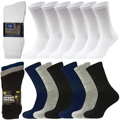 Sports Socks Mens 6 Pairs Cotton Rich Black Gym Everyday Cushioned Sock UK 6-11 • £6.49