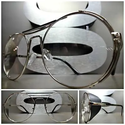 CLASSIC VINTAGE RETRO BLINDER Style Clear Lens EYE GLASSES Round Silver Frame • $13.99