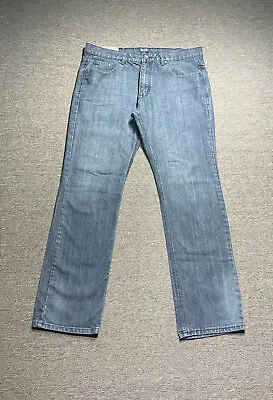 FUSAI Jeans Mens Size 38 Blue Denim Straight Leg Embroidered Cotton Pants 38x34 • $24.95
