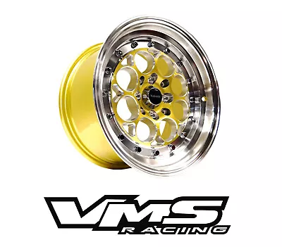 VMS Racing Revolver Gold Polished Lip Rim Wheel 15x8 4X114.3 +20 Offset VWRE003 • $199.95