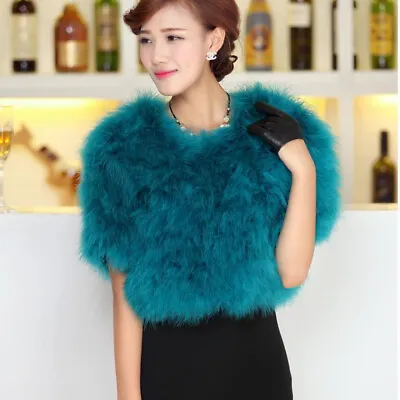 100%Real Ostrich Feather Furry Fur Coat Jacket Bolero Hairy Wedding Bridal Dress • $65