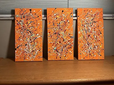 Jackson Pollock Style Paintings (3) 10  X 20  Signed By Artist COA Issued New • $444.33