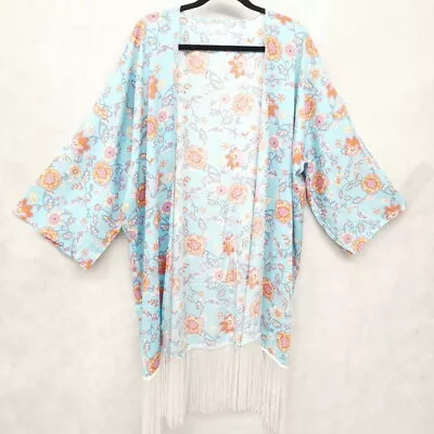 Women Floral Kimono Top With Tassel Beach Cardigan Cover Up Open Front Free Size • $24.50