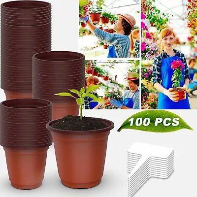 4.5   Plastic Plant Pots Nursery Garden Flower Seedlings Starting Pot W/ Labels • $18.95