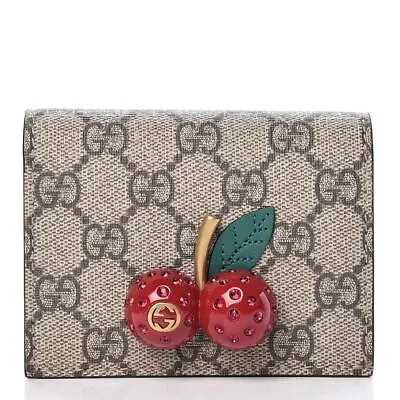 NWT GUCCI 476050 Gg Supreme Card Case With Crystal Cherries Wallet In Gg Supreme • $590