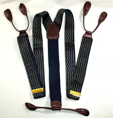 PELICAN USA Silk /Leather Suspenders/Braces~Jaquard Woven Pattern~Brown Tabs~EUC • $12.99