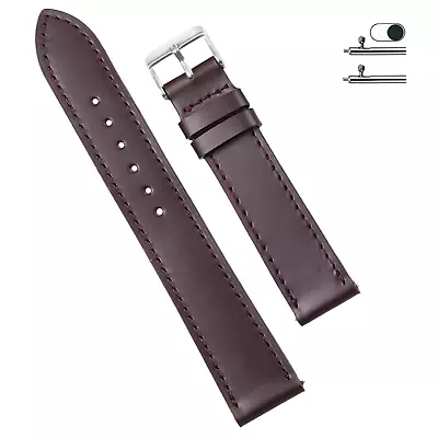 21mm Flat Burgundy Watch Band Men Genuine Leather Vintage Quick Release • $17.99