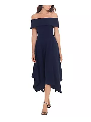 X BY XSCAPE Womens Navy Short Sleeve Knee Length Party Fit + Flare Dress 14 • $24.99