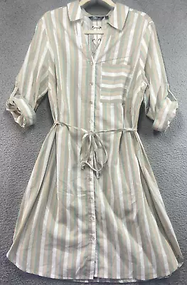 Mlle Gabrielle Beige Stripe Button Up 3/4 Sleeve Knee Length Shirt Dress Size 1X • $11.82