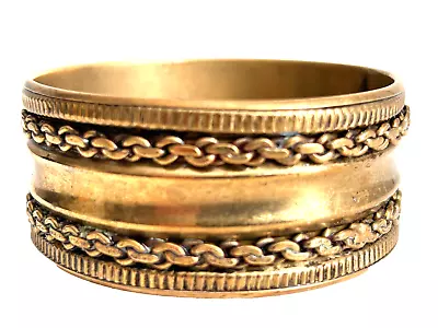 Vintage Brass Boho Bangle Bracelet Repousse Chain Link Design 1-1/4  • $17.99