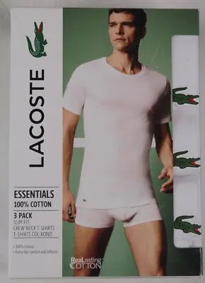 Lacoste Essentials 3 Pack White Slim Fit Crew Neck T-shirts Tee Cotton NWT • $37.32