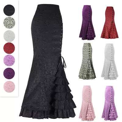 Ladies Fishtail Skirt Retro Long Mermaid Steampunk Gothic Corset Victorian Skirt • £15.99