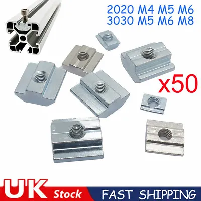 50x M4/M5/M6/M8 Drop In Tee T-nuts Square Tee Sliding Nuts T Slot Nut Fr Profile • £8.59