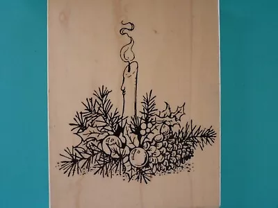 Burning Candle Among Pine & Holly Large Christmas Centerpiece VIP Rubber Stamp • $16.99